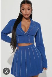 Blue  Blazer Mini Skirt Set