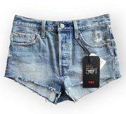 Levi’s  501 High Waisted Micro Cut Off Jean Shorts Mid Wash Booty Shorts 27