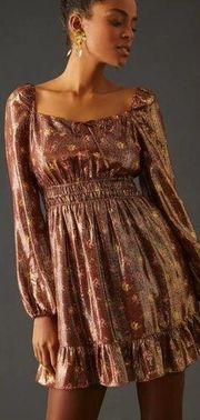 NWT PAIGE Womens Brown Bronze Dust Noah Silk Blend A-Line Mini Dress Size S