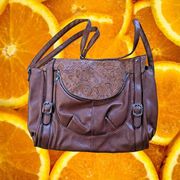 Cato Brown with Embossed Floral Design Satchel‎ Shoulder Bag / Purse