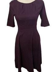 eShakti purple short sleeve fit & flare size XS dress with pockets.