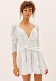 June Silk Blend Polka Dot Chiffon Draped Mini Dress White Blue