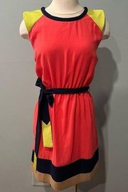 C. Luce Coral Navy & Lime Colorblock Dress Size Medium