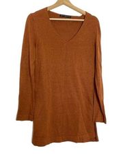 Peruvian Connection Rust Orange Pima Cotton Knit Long Sleeve Vneck Sweater