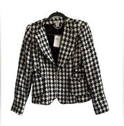 New Cache Women's Size 4 Jacket Black White Houndstooth Blazer