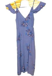 ASTR Gwyn Floral Cold Shoulder Maxi Wrap‎ Dress Blue M V-neck Spaghetti Straps