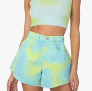 ReVolve WeWoreWhat NWT High Waist Denim Bell Shorts Blue Green Women’s 29 NEW