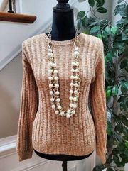 BLANKNYC Toffee Acrylic Ribbed Crewneck Long Sleeve Pullover Knit Sweater XS