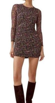 Reformation Tomas Floral Long Sleeve Mini Dress In Nasrin Black Floral MEDIUM