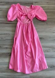 Wayf 8 Pink Puff Sleeve Cut Out Peggy Midi Dress