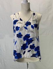 Sheer White, Blue, and Black Floral Tank Top Size Small