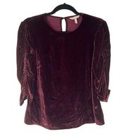 Rebecca Taylor Bordeaux Ruched Sleeve Velvet Top