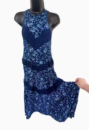 Collections Blue Floral Maxi Dress Shoulder High Low Hem Lace Detail