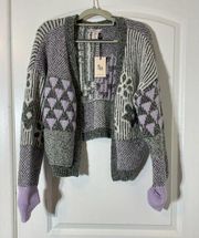 Sincerely Jules Purple Gray Wool Blend Cropped Cardigan Sweater, Large NWT