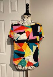 Retro Y2k Geometric Pattern Funky Indie Casual Work Crop High Low Vintage Multicolor Neon 