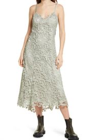 NEW $499 AllSaints Lali Lace Sleeveless Midi Dress in Sage Green