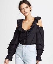 Rebecca Minkoff Women’s Pippa Top Black Cropped M Cold Shoulder New $98