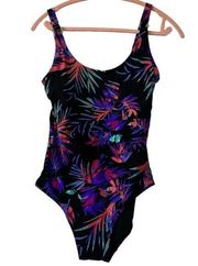 Calvin Klein Swimwear One Piece Swimsuit Size 12 Black Tropical Print High Cut