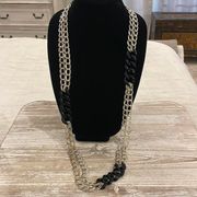 Express Silver Black Long Statement Necklace