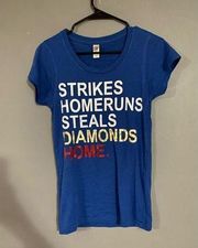 Alternative Apparel Blue Baseball Short Sleeve Shirt Size Small