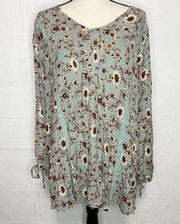 Suzanne Betro Tunic Sz 3X Multicolor Floral Button-Front Tie Sleeves