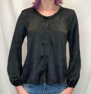 Blue Rain Women's Long Sleeve Button Up Lightweight Blouse Black S SM Small Thin