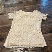 Crotchet Lace White Cream Short Sleeve Top Size Large