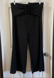 Zenobia Black Lace up Tie Waist Wide Leg Pants 2XL