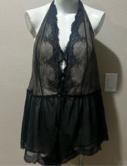 Cacique black lace intimate romper nightgown