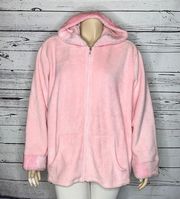 Denim & Co. NWT Size 3X Pink Zip Front Fleece w/ Faux Fir Trim Jacket