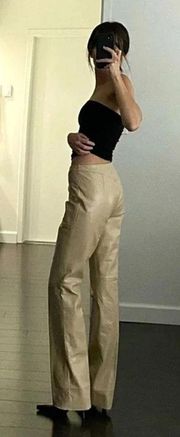 Vintage 90s Leather Straight Leg Pants Cream Size 1/2