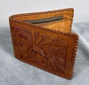 Vintage 1980s Handmade Western Chief Hand Tooled Leather Wallet Floral Bi Fold