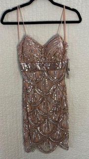 Blush Mini Dress with Sequin Detail / Size 1/2