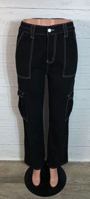 Black cargo pants white contrast stitching womens size S