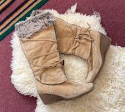 BKE Sole Alaska Fur Lined Wedge Boots to the knee genuine leather