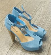 Denim Strappy Heels