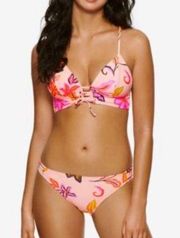 Hula Honey pink Tropical Push up bikini Top is a Medium/bottoms are a small