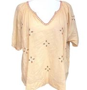 The Great Sheer Embroidered Peasant Blouse Short Sleeve Ivory Top Size 1 small