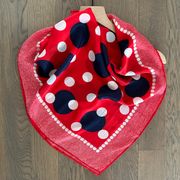 Vintage Polka Dot 100% Silk Square Scarf Red, Navy, White 30.5" sq