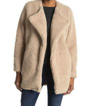 Lush Womens Beige Faux Fur Long Sleeve Coat