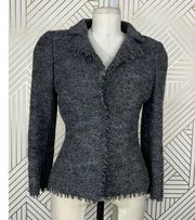 Philosophy di Alberta Ferretti Gray Wool Tweed Fringe Blazer Size US 8