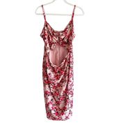WAYF Victoria Womens Floral Print Tie Front Cutout Bodycon Dress Size L Pink