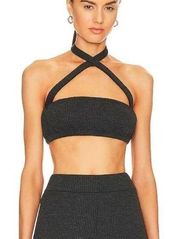 NEW WeWoreWhat Revolve Tie Halter Wide Rib Women Small Preppy Cropped Bra Top