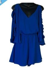 Bold Elements Extreme Blue Romper Ruffle Open Sleeve Shorts VNeck New Size Small