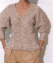 Mara Hoffman Tan Organic Cotton Long Sleeve V-neck Full Circle Olla Sweater L