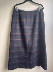 Vintage Harve Benard Wool Alpaca Long Navy Plaid Winter Skirt Pockets Size 14