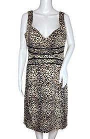 XOXO Dress Womens 14 Tan Black Cheetah Print Sweetheart Neck Rockabilly Pin Up