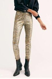 NWOT Free People Gold Rio Snakeskin Vegan Leather Pants Small