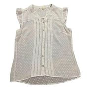 Matilda Jane Swiss Dot Short Sleeve Top Button Up Shirt Womens sheer sz Med