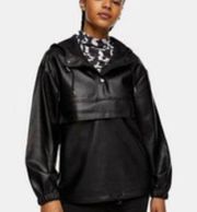 Topshop black faux leather pullover hoodie size 6